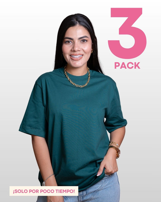 CAMISETAS BÁSICAS PACK X 3 (VERDE ESMERALDA - GRIS PLOMO - AZUL TURQUÍ)