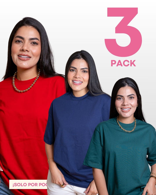 CAMISETAS BÁSICAS PACK X 3 (ROJO - AZUL TURQUI - VERDE ESMERALDA)