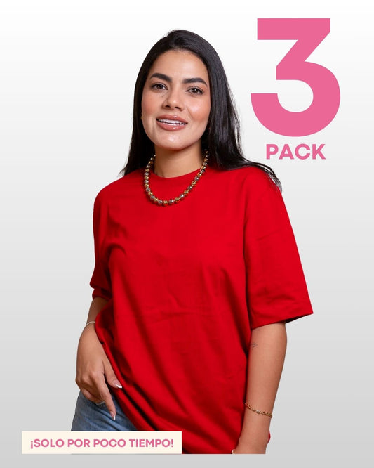 CAMISETAS BÁSICAS PACK X 3 (ROJO - AZUL TURQUI - VERDE ESMERALDA)