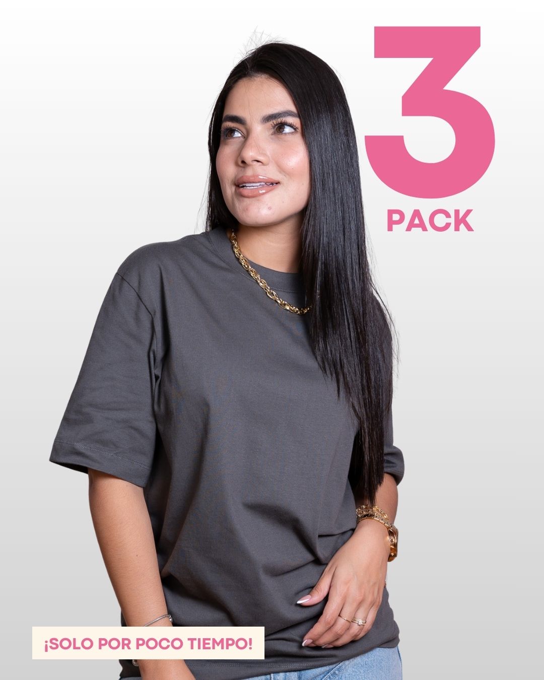 CAMISETAS BÁSICAS PACK X 3 (PALO DE ROSA - GRIS - BLANCA)