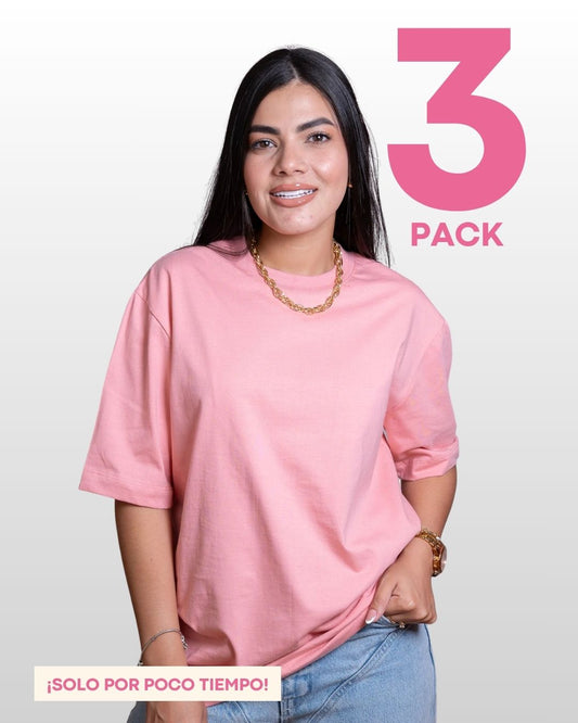 CAMISETAS BÁSICAS PACK X 3 (BLANCO - GUAYABA Y BEIGE)