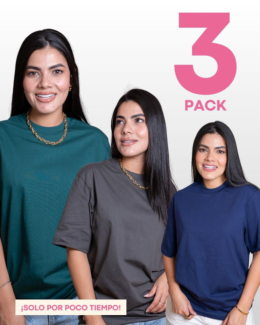 CAMISETAS BÁSICAS PACK X 3 (VERDE ESMERALDA - GRIS PLOMO - AZUL TURQUÍ)