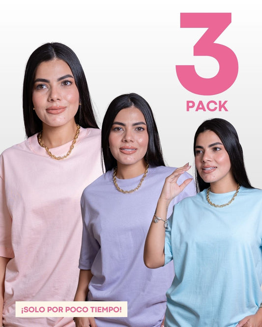 CAMISETAS BÁSICAS PACK X3 (PALO DE ROSA - AZUL CIELO - LILA)