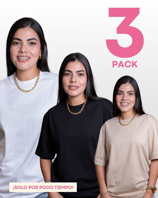CAMISETAS BÁSICAS PACK X 3 (BLANCA - NEGRA Y BEIGE)