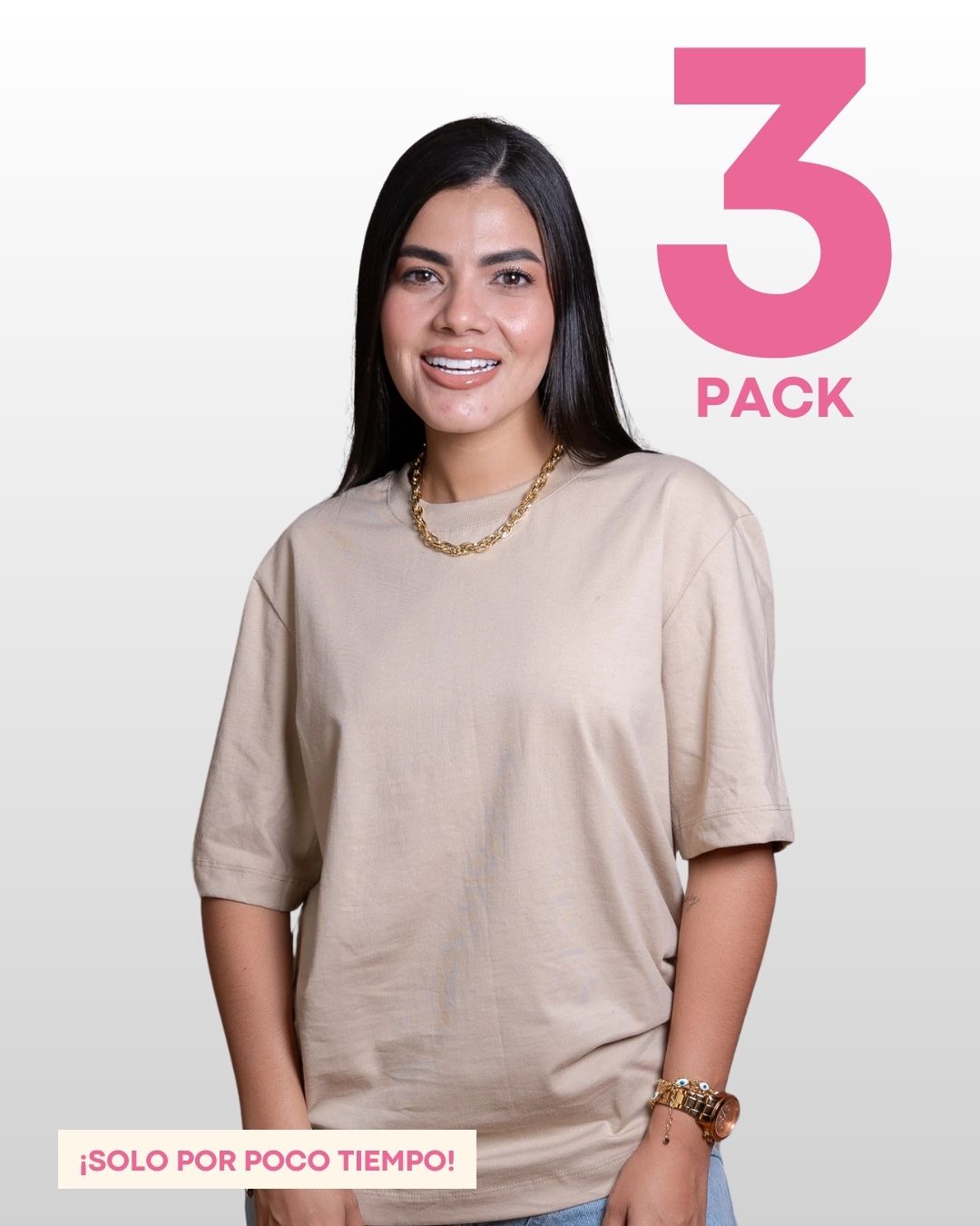 CAMISETAS BÁSICAS PACK X 3 (BLANCA - NEGRA Y BEIGE)