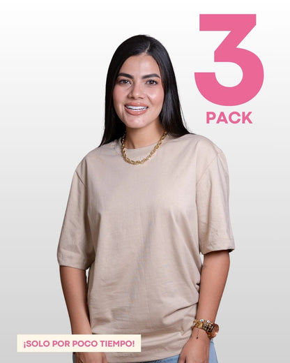 CAMISETAS BÁSICAS PACK X 3 (BLANCA - NEGRA Y BEIGE)