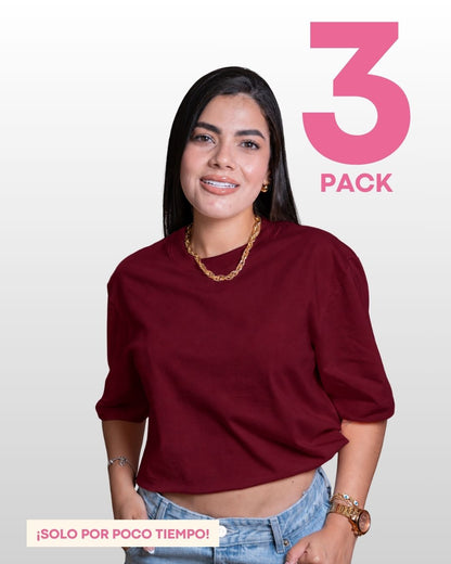 CAMISETAS BÁSICAS PACK X 3 (VINO TINTO - VERDE MENTA - VAINILLA) AMAROSA