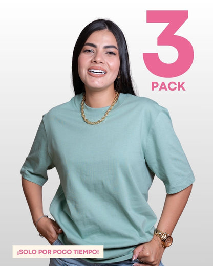 CAMISETAS BÁSICAS PACK X 3 (VINO TINTO - VERDE MENTA - VAINILLA) AMAROSA