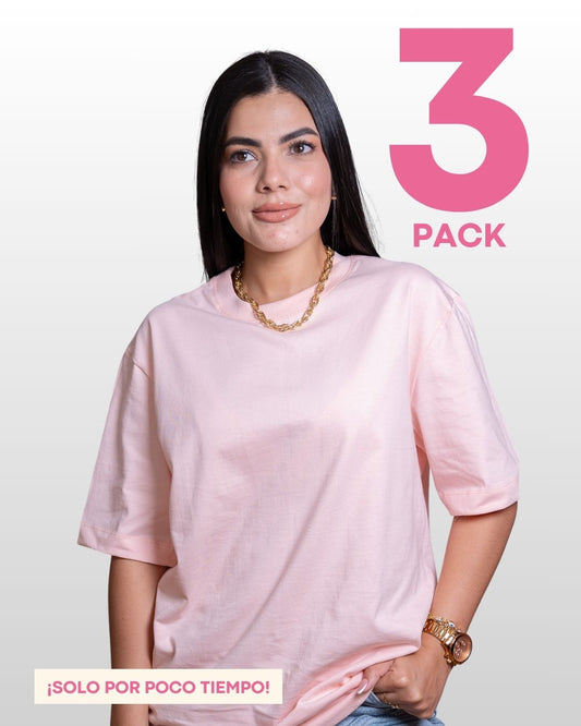 CAMISETAS BÁSICAS PACK X3 (PALO DE ROSA - AZUL CIELO - LILA)