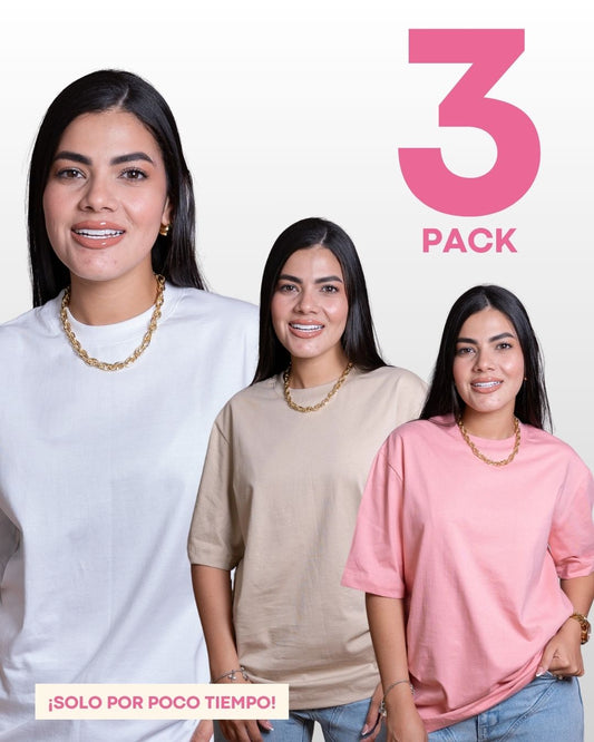 CAMISETAS BÁSICAS PACK X 3 (BLANCO - GUAYABA Y BEIGE)