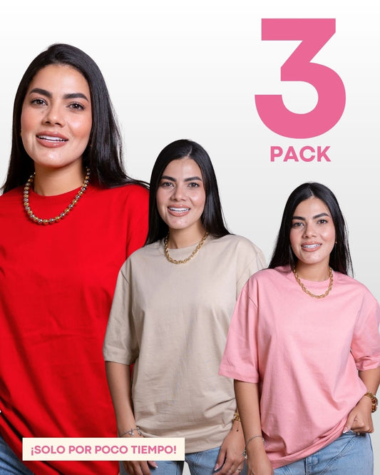CAMISETAS BÁSICAS PACK X 3 (ROJO - GUAYABA Y BEIGE)