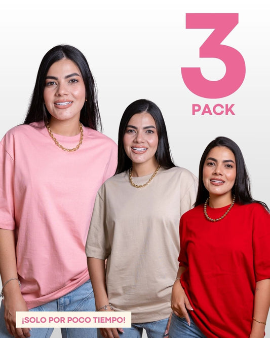 CAMISETAS BÁSICAS PACK X 3 (ROJO - GUAYABA Y BEIGE)