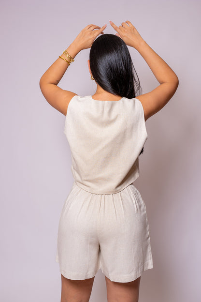 Set Chaleco Short Beige en Lino