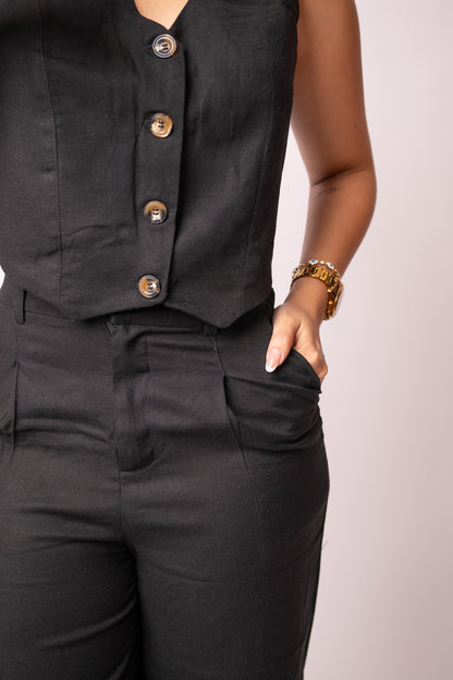 Set Chaleco Pantalón Negro en Lino