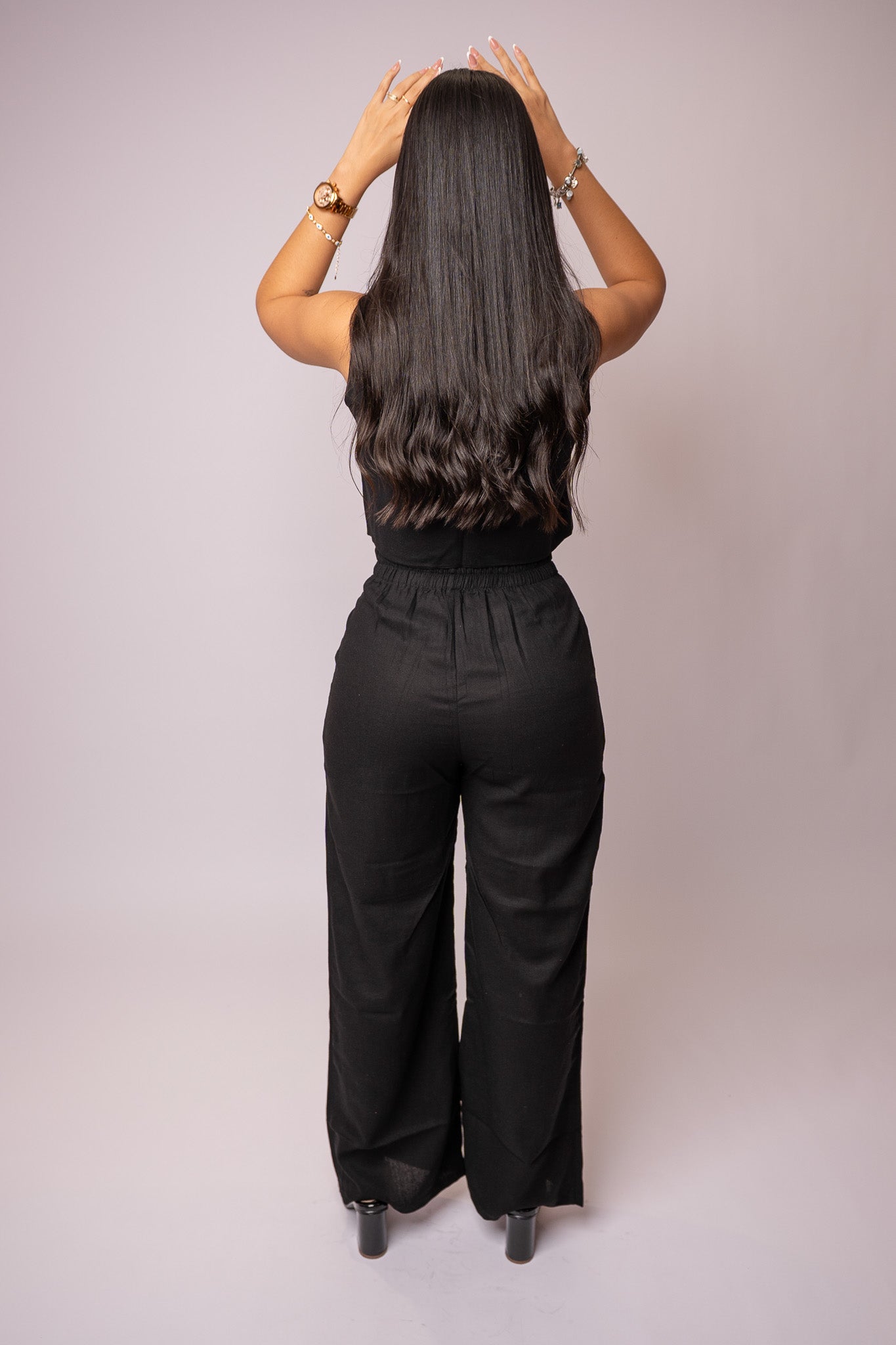 Set Chaleco Pantalón Negro en Lino
