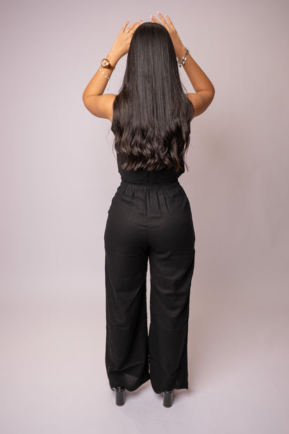 Set Chaleco Pantalón Negro en Lino