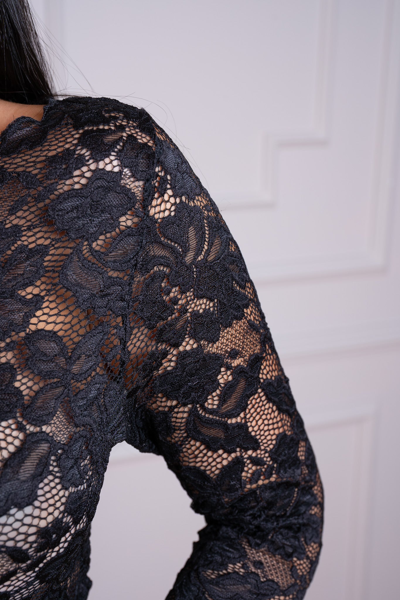 Blusa de Encaje Manga Larga Negro