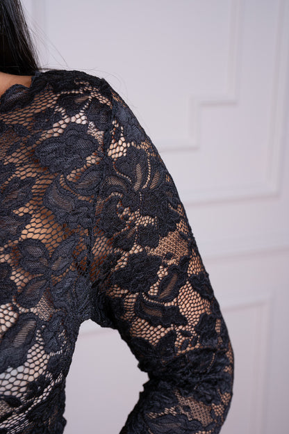 Blusa de Encaje Manga Larga Negro