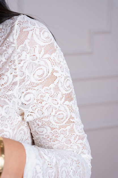 Blusa de Encaje Manga Larga Blanco