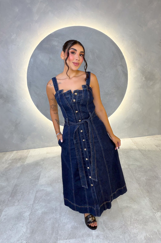 VESTIDO AMERICANO REF: DO266 AZUL OSCURO