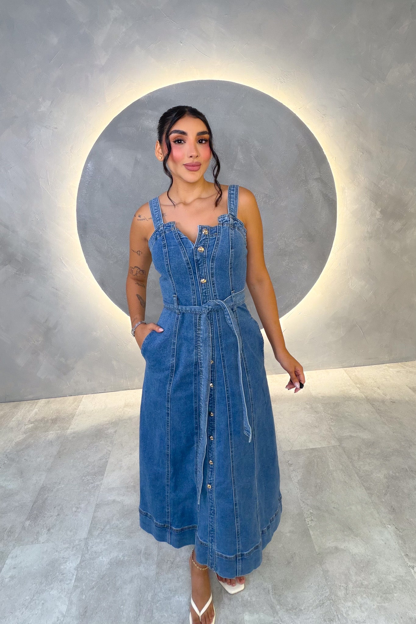 VESTIDO AMERICANO REF: DO266 AZUL CLARO