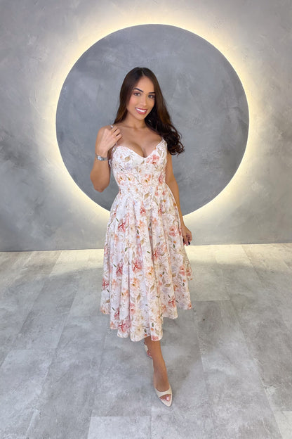 VESTIDO AMERICANO REF: D80419 BEIGE CON ROJO