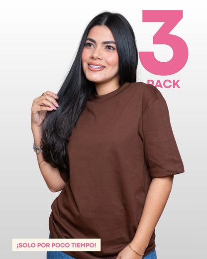 CAMISETAS BÁSICAS PACK X 3 (MARRÓN - VAINILLA Y GUAYABA) AMAROSA