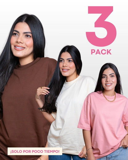 CAMISETAS BÁSICAS PACK X 3 (MARRÓN - VAINILLA Y GUAYABA) AMAROSA