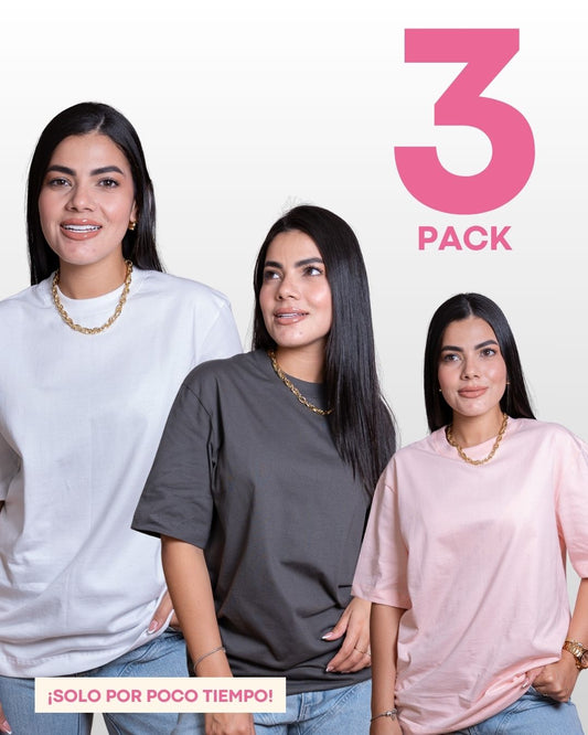 CAMISETAS BÁSICAS PACK X 3 (PALO DE ROSA - GRIS - BLANCA)